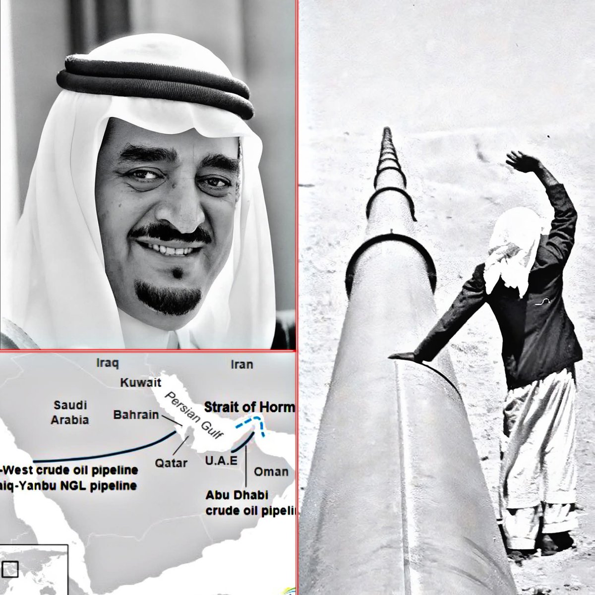 ▪️الحكمة السعودية..
الملك فهد رحمه الله كان قائدًا استثنائيًا سبق عصره؛ وصاحب رؤية استراتيجية بعيدة المدى.

خلال الحرب العراقية الإيرانية (1980–1988)، برزت مخاوف من احتمال إغلاق إيران لمضيق هرمز، وهو الممر الذي يمر عبره جزء كبير من صادرات النفط؛ استجابةً لذلك، أُطلقت خطة