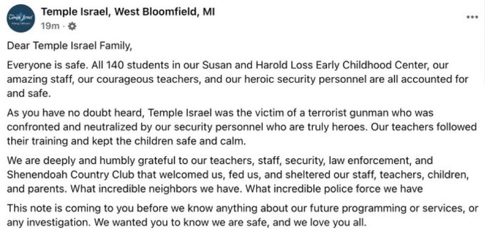 TrinityMustache's tweet photo. The terrorist deliberately targeted children on the preschool side of Temple Israel. Antizionists are baby killers. https://t.co/7nzsO2R5yG