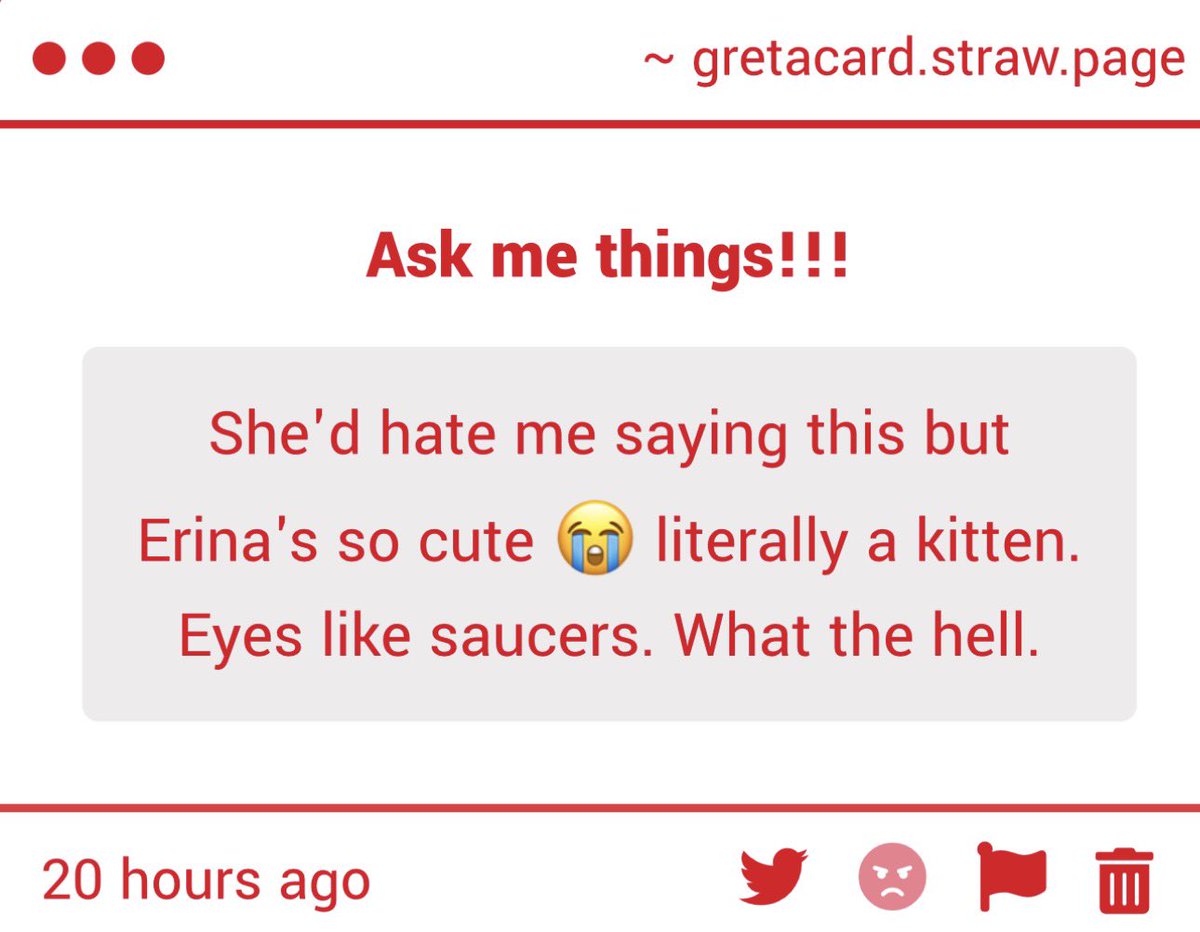 GretaDeezNutsTi's tweet image. You’re right, she would be INCREDIBLY hostile upon that interaction, but she is a little nicer to people who baby her as at first, since she’s all too aware of the fact she looks like a child. Everyone gets three strikes, with the fourth resulting in a face clawing!