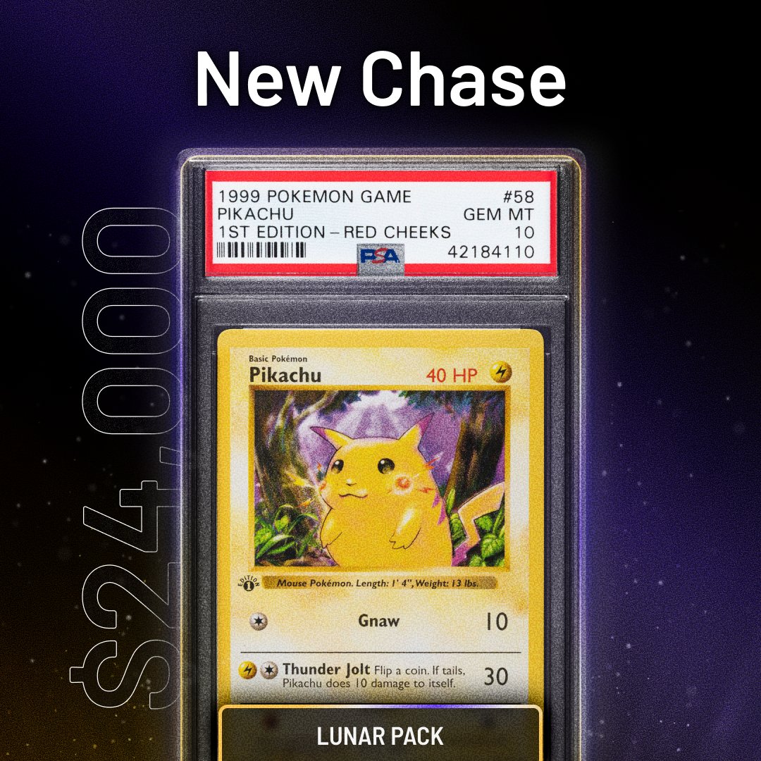 1st Edition Red Cheeks Pikachu is now available in Rewind Lunar Packs.