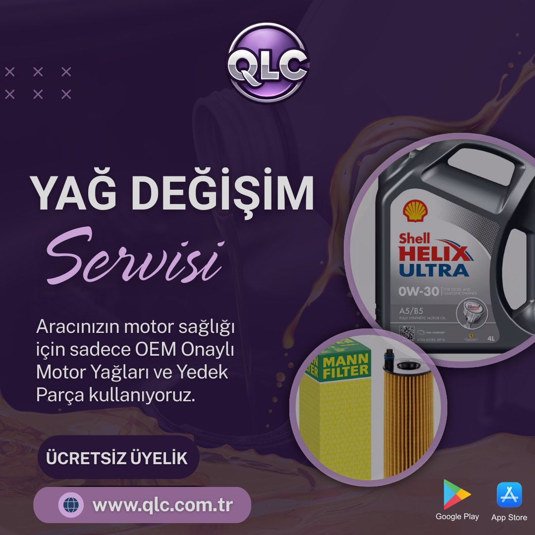 QlcTurkey's tweet photo. Araç bakım işlemindeki en önemli unsurlar:
- OEM Onaylı motor yağları
- Markalı filtre seti
- Kaliteli işçilik
- Ekonomik fiyat
Uygulamamızı indirip 10% indirim kullanabilirsiniz.
İndirim Kodu: ILKYUZ
https://t.co/7gBcCGEhuz
#qlcturkey #ShellHelix #MANNFILTER #araçbakımı https://t.co/YLgA9ZmRcU