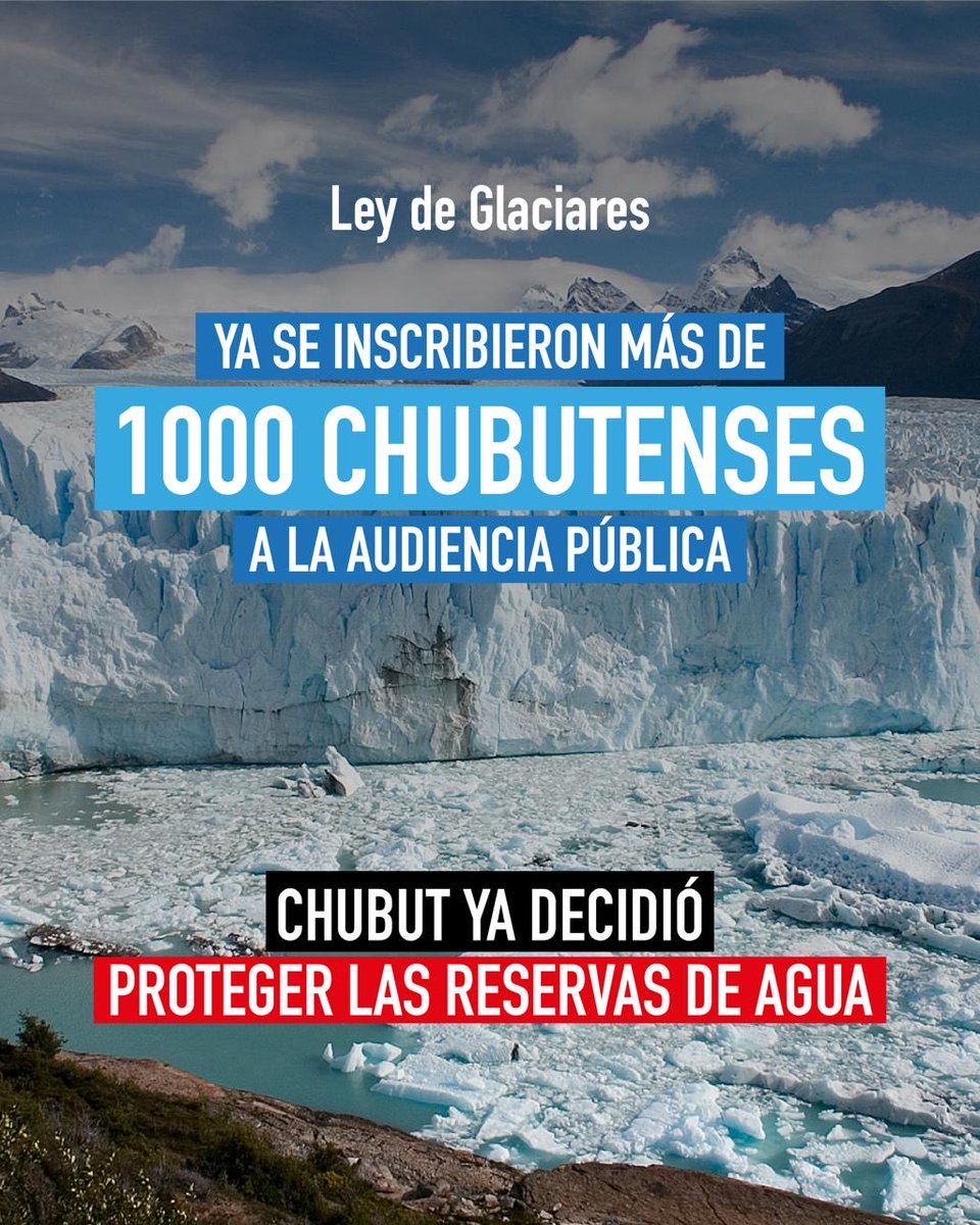 El intento de modificación de la Ley de Glaciares nos involucra a todos.

Ya son casi 20 mil los inscriptos a la audiencia pública en todo el país, de los cuáles 1000 son chubutenses 💪🏻

Los invito a involucrarse en un debate crucial para el ambiente y el agua. El link de
