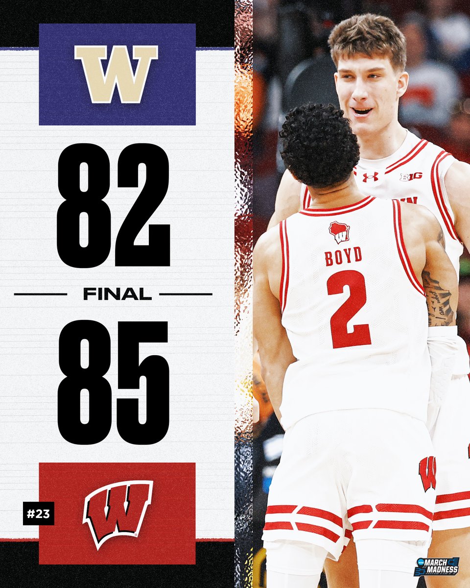 NO. 23 WISCONSIN SURVIVES A SCARE 😅

Washington’s rally falls short and the Badgers hang on to survive and advance 🦡