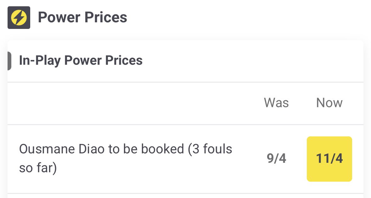 DAILYDOUBLING's tweet photo. Daily Double ⚽️ 
Inplay bet 

Ousmane Diao to be booked

Already on 3 fouls in first half coming up against Hudson Odoi and Gibbs-White. Also Nottingham Forest are dominating and pushing for that goal 

£10 ➡️ £37.50 https://t.co/1IIjJiYBzO