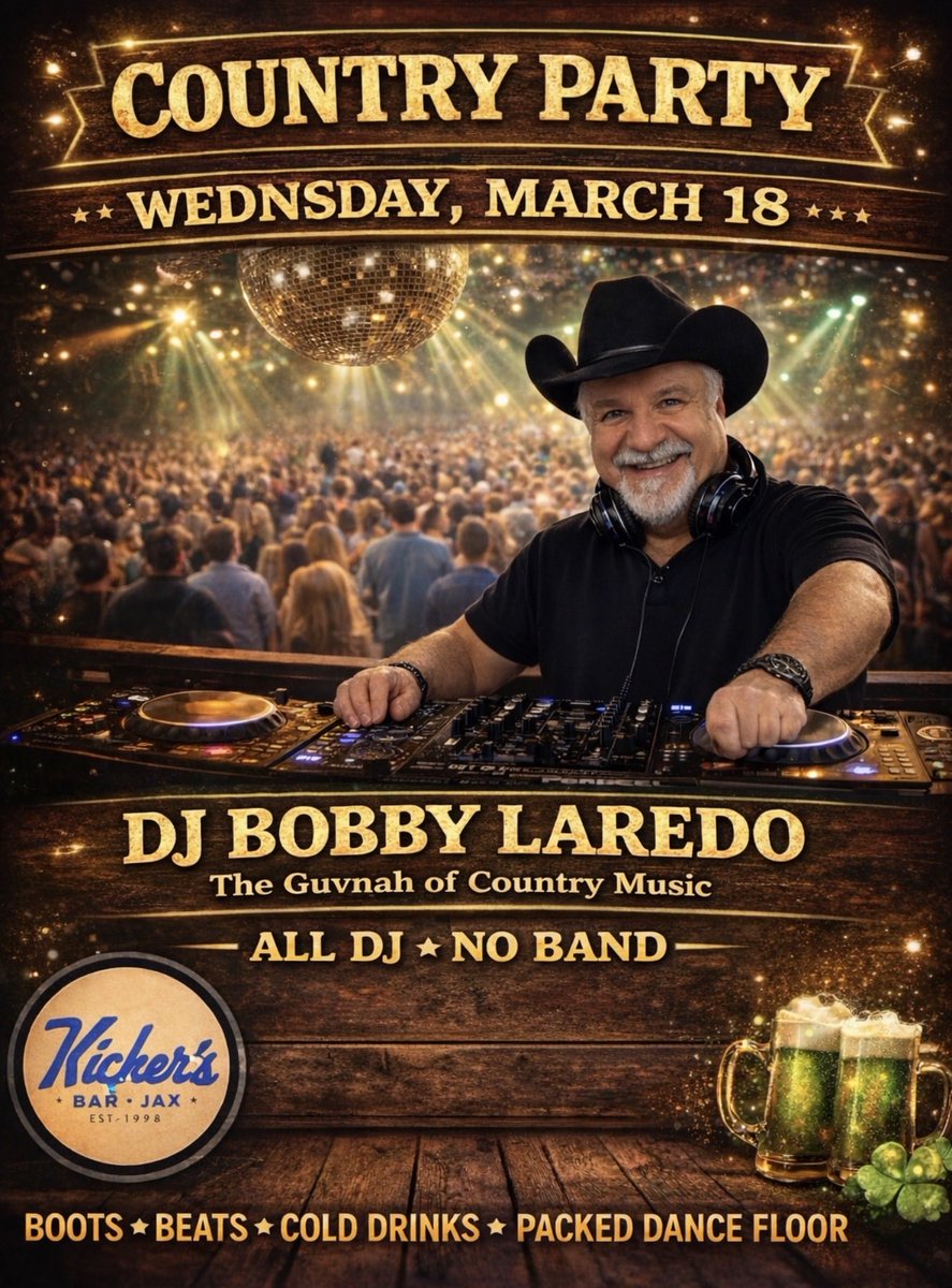 djbobbylaredo's tweet photo. Jacksonville !  
Starting next Wednesday night -i will be djing at Kickers bar jax It’s all ,all requests ,no band! Just me! 7pm-12mid! 5 solid non stop hours of hi-energyline dances! Two steps! Pattern partner ,top 40 line dances,and drink specials !!! 21 and up! Free parking! https://t.co/6MtboaH1FA