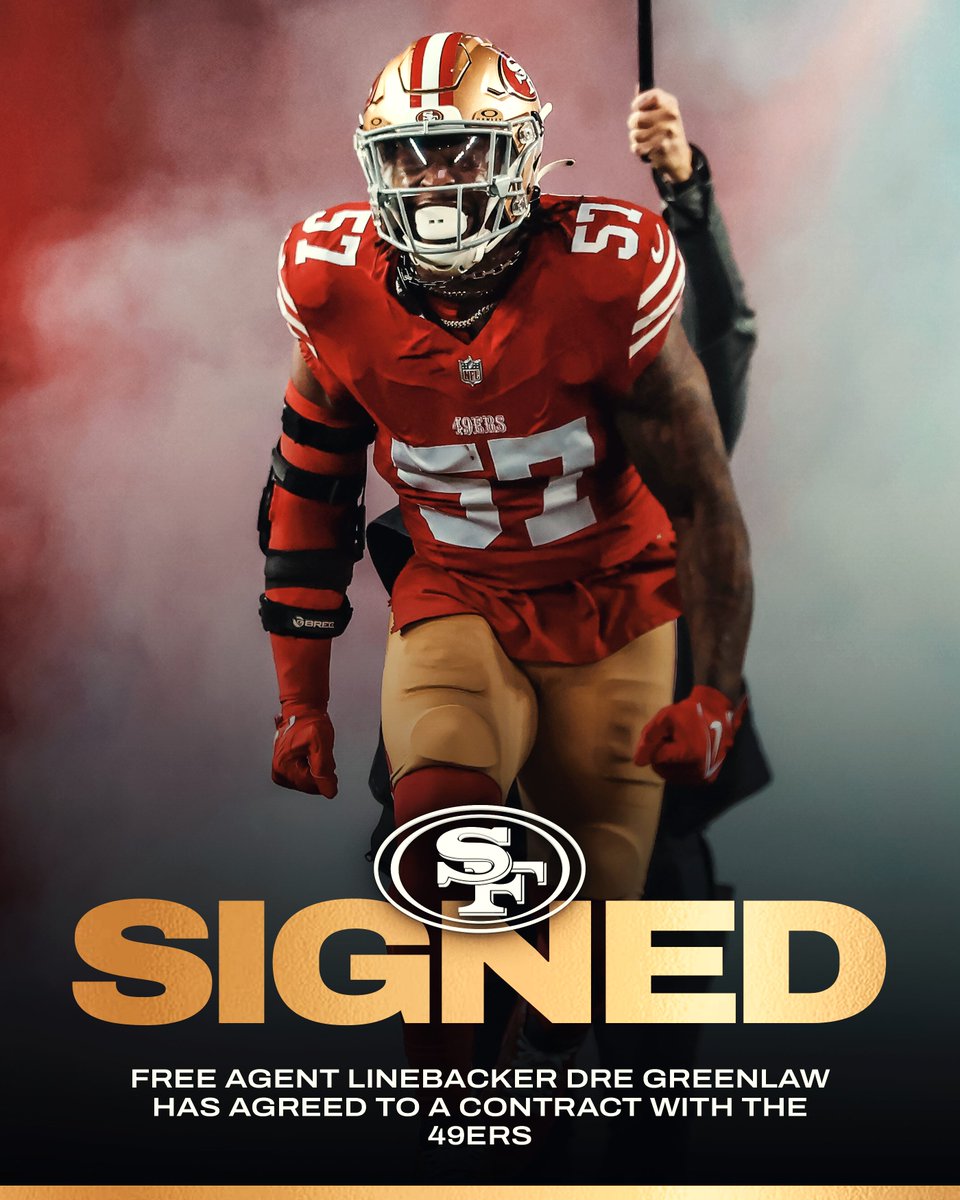 PFF's tweet photo. Dre Greenlaw in his first six years with the 49ers:

- 90.0 coverage grade (4th among LBs)

Back in San Francisco on a 1-year, $7.5M deal ⛏️ https://t.co/KREh74V9P3