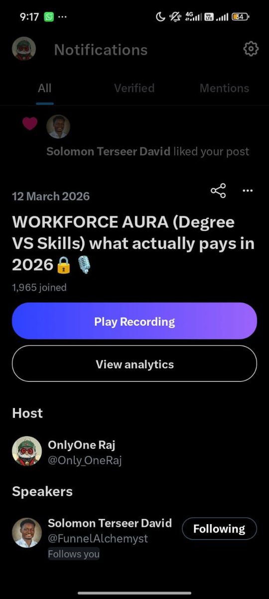 FunnelAlchemyst's tweet photo. 1,965 PEOPLE joined live 🔥🔥🔥

One insight from today’s Workforce Aura space stayed with me.

Degrees may open doors.

Skills may get you hired.

But the ability to close and retain opportunities is what builds wealth.

Many freelancers, consultants, and service providers https://t.co/GwZNAGgi8m
