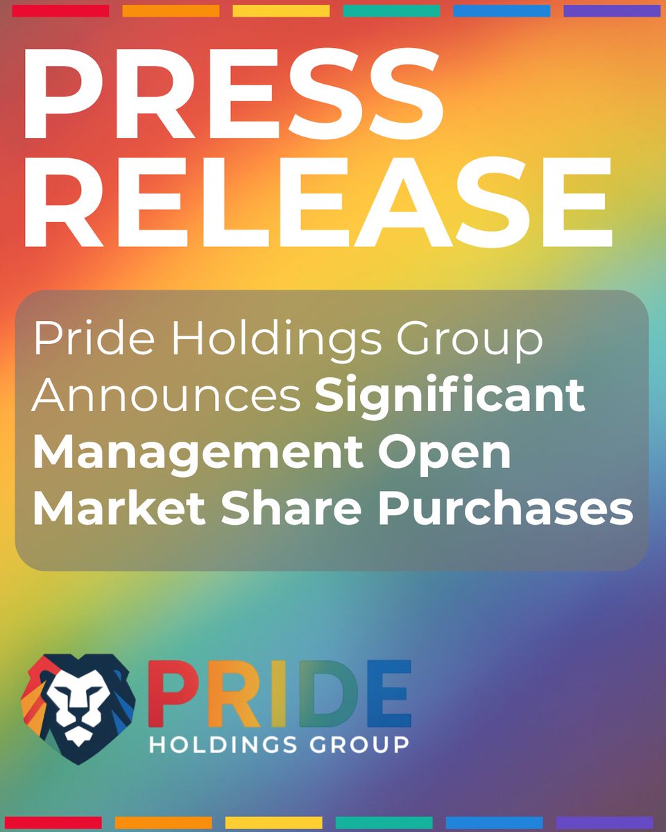 phgcorporate's tweet photo. $PHSE Pride Holdings Group (OTC: PHSE) today announced that company insiders, management, and their immediate families have been actively purchasing shares of the company’s common stock on the open market, reinforcing their confidence in the company’s long-term growth strategy and valuation. Read Press Release - https://t.co/JCibLujGrB