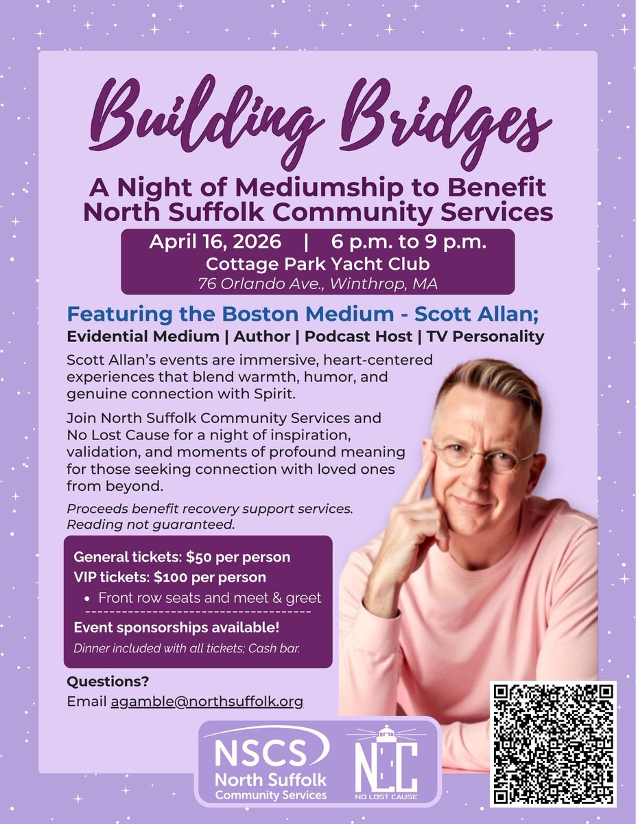 NorthSuffolkOrg's tweet photo. Tickets are going fast for our upcoming event with renowned medium Scott Allan!  Get yours today! 🤩🤗💜 #TheBostonMedium https://t.co/YP3xX1nXA6