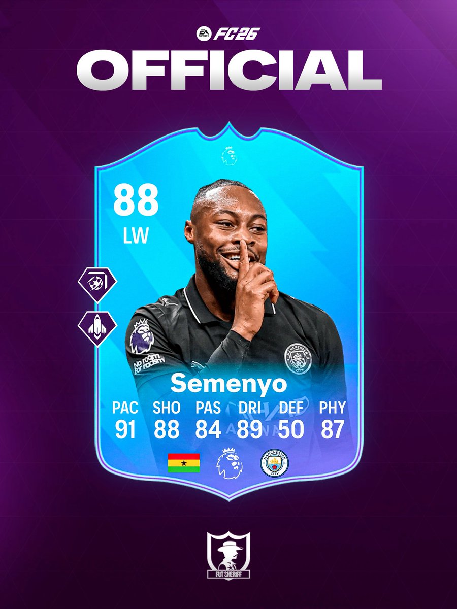 FutSheriff's tweet photo. 🚨Semenyo 🇬🇭 OFFICIAL STATS 🔥🔥🔥

Coming as POTM soon 🔜 👀

Follow @FutSheriff 👑 #FC26 https://t.co/HtOeNsjIAF