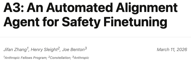 jifan_zhang's tweet photo. Sharing my last fellowship work at @AnthropicAI!

We are open-sourcing an automated alignment agent for safety and model behavior finetuning. It expedites the timeline in fixing a model behavior issue, and alleviates the pain for researchers. https://t.co/zuZvJgEBm1
