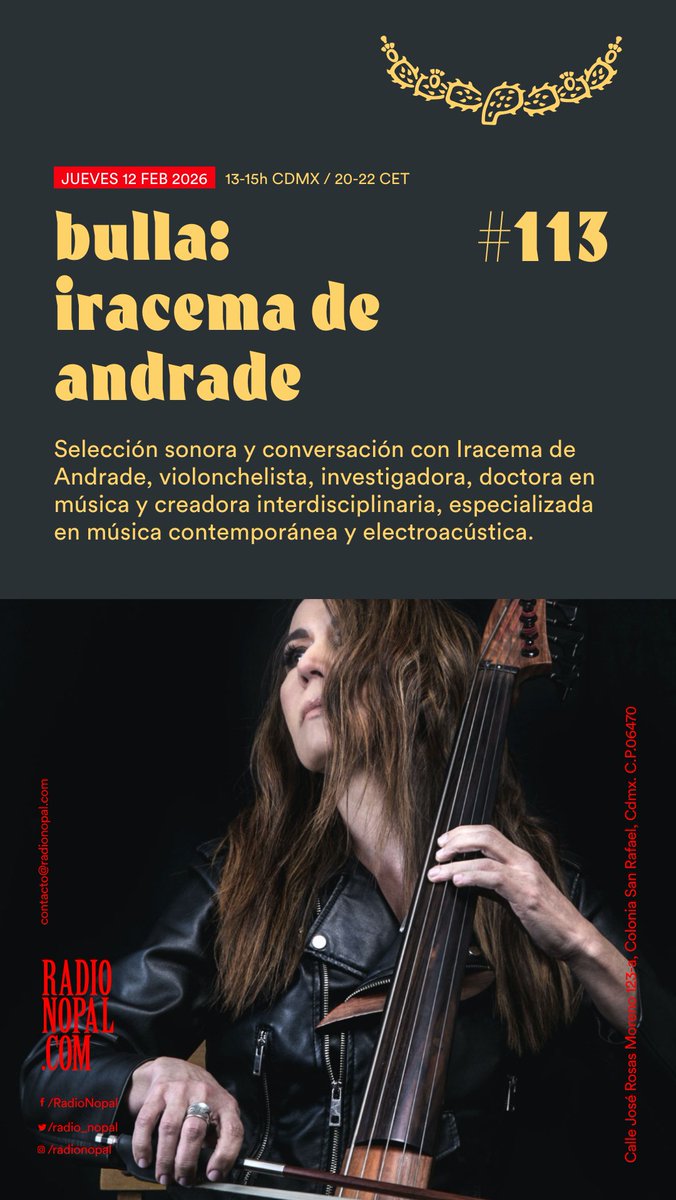 laurabalboa's tweet photo. Ya está disponible Bulla 113 con Iracema de Andrade, violonchelista, investigadora y doctora en música especializada en #electroacústica, #femalemusicians #electroacoustics #iracemadeandrade #bullaradio https://t.co/Rdpl5FkHKc https://t.co/5rBH1uie0u