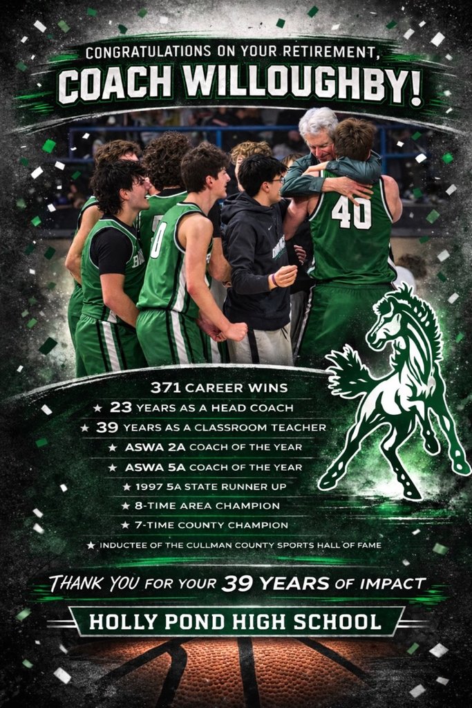 HollyPondHigh's tweet photo. We would like to congratulate Coach Willoughby on his retirement! Thank you for your 39 years as a Math Teacher and 23 years as a head coach! IT'S A GREAT DAY TO BE A BRONCO!! https://t.co/KnohMgHKgP