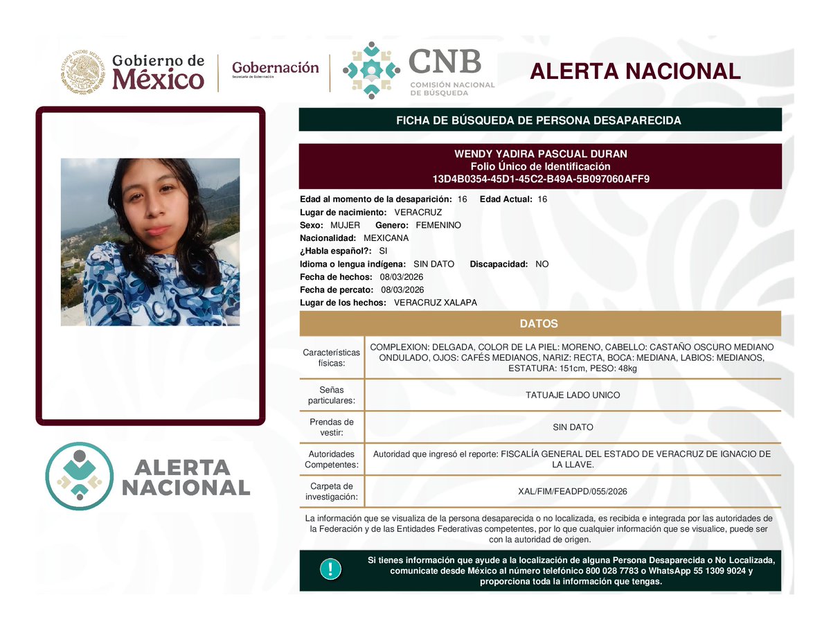 Busqueda_MX's tweet photo. #AlertaNacional de Búsqueda ⚠️

Solicitamos apoyo para localizar a las siguientes personas.
Si tienes información comunícate a los teléfonos:

Desde México:
800 028 77 83 y WhatsApp 55 1309 9024
Desde otro país: 182 52 62 31 09
#Morelos #Veracruz #Sonora https://t.co/GEhH7yRR3o