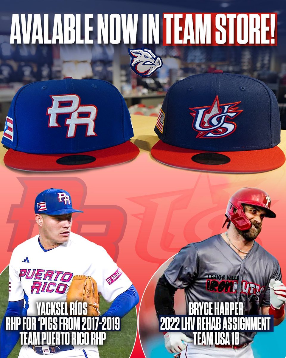 IronPigs's tweet photo. Team USA and Puerto Rico World Baseball Classic hats are STILL available at our team store! Get yours today, prior to the quarterfinal round! 🇺🇸 🇵🇷 
#ironpigs #teampuertorico #teamusa #worldbaseballclassic

Purchase here: https://t.co/GfvLmMto0n https://t.co/ZsNLEGST1W