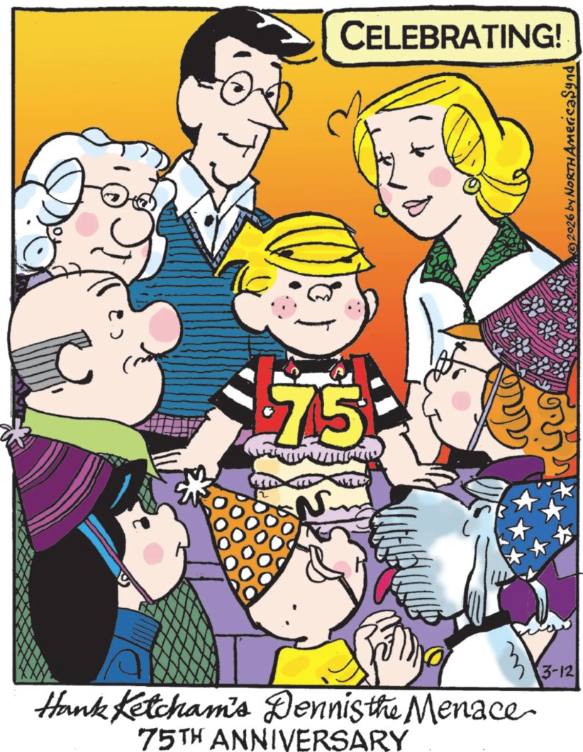 ComicsKingdom's tweet image. Celebrating 75 years of our favorite troublemaker. Happy Anniversary, Dennis the Menace! 💥🎉 #DennisTheMenace #ComicsKingdom #ClassicComics #LegendsLiveHere