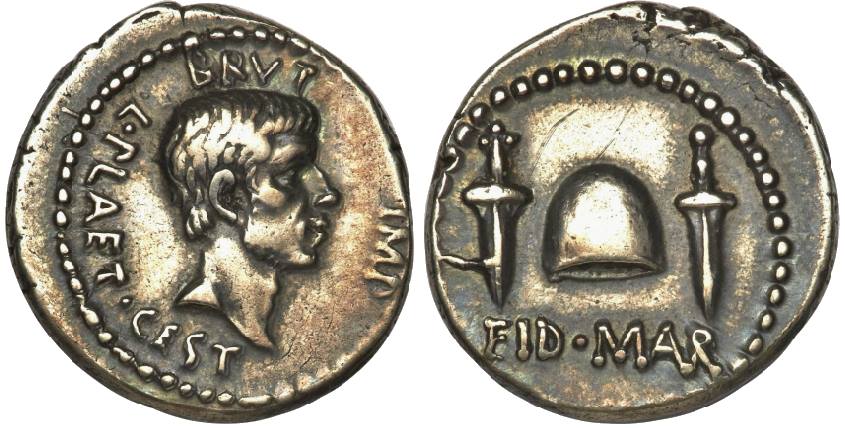 romanhistory1's tweet photo. Beware the Ides of March, Today, Julius Caesar was murdered on 15th of March 44 B.C., this coin was struck by assassin Marcus Junius Brutus. https://t.co/DcaQzxyyC1