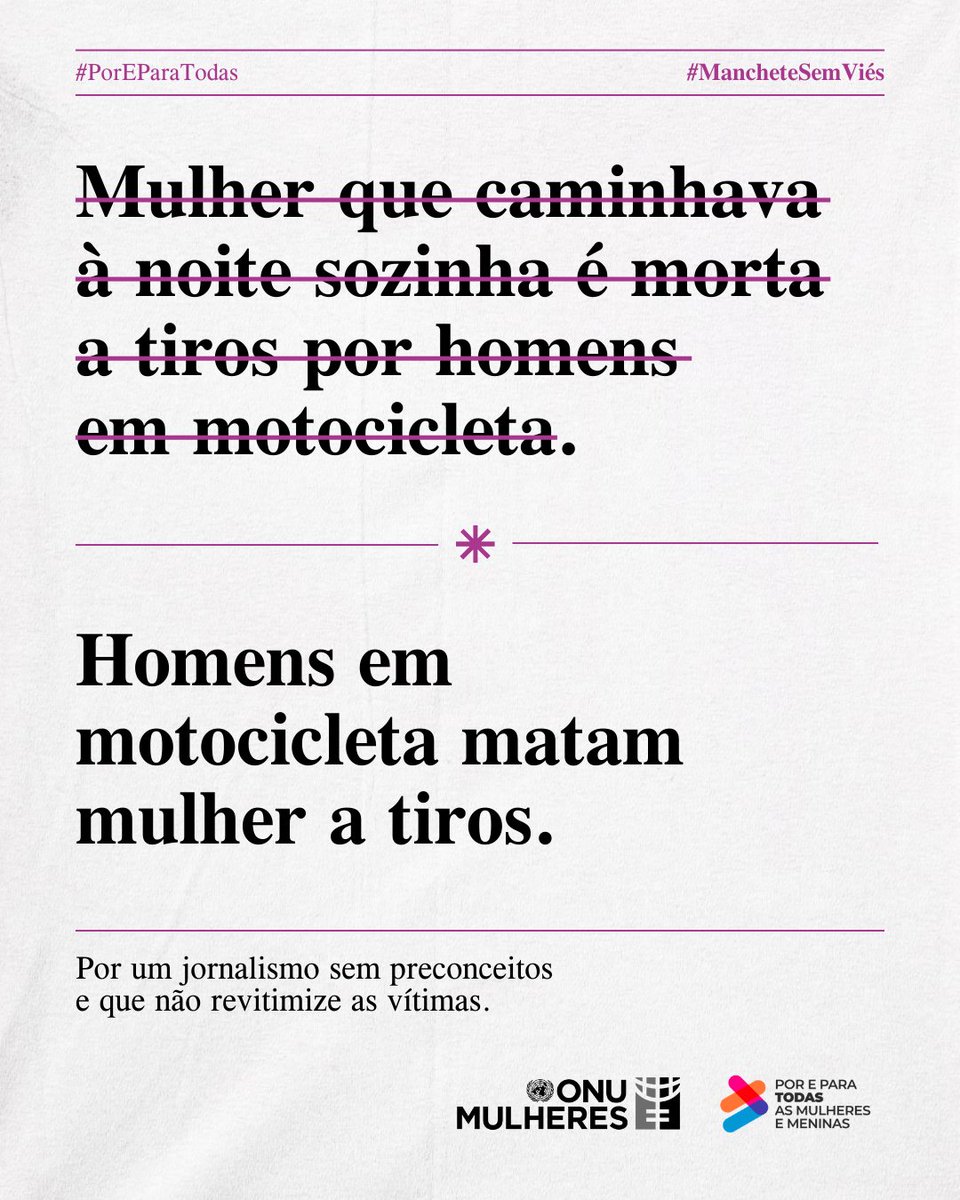 A forma como a notícia é contada também faz diferença.  

Por isso, é essencial que os meios de comunicação tratem notícias como essa com responsabilidade e sensibilidade, sem reforçar estereótipos de gênero e preconceitos.  

#IDW2026 #8M #DiaInternacionaldaMulher