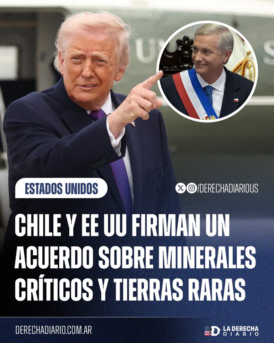 🚨🇺🇸🇨🇱 | #AHORA Donald Trump anunció un acuerdo estratégico entre Estados Unidos y Chile para el desarrollo y suministro de minerales críticos y tierras raras, recursos clave para la tecnología, la energía y la defensa.