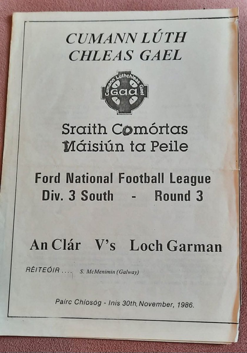 GaaClare's tweet photo. This weeks throwback is the 1986 National football league programme for game between Clare and Wexford. The two counties will go head to head again this Sunday in @zimmerbiomet Páirc Chíosóg at 1pm . #wearethebanner #throwbackClareGaa https://t.co/60H7BuadbY