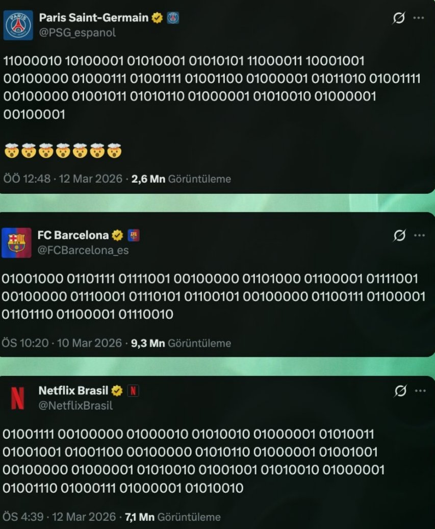 4jNNh1duqVpZxCsCrxm7in7tZ1ynghEaL4Nzvwfdk5Fm

The trend of writing text using #binary  codes was started on X.