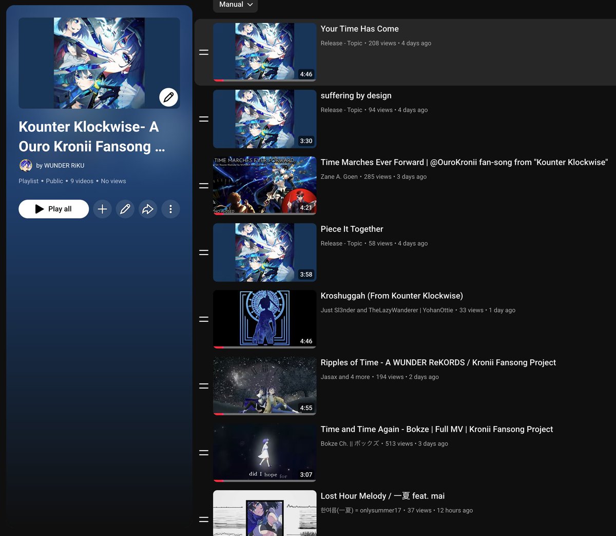 I made a playlist for all the 'Kounter Klockwise' songs that have MVs released so far!

Please look forward to the release of the updated MVs for 'suffering by design', 'Piece It Together' and the fully animated MV for 'Your Time Has Come' over the next few weeks!

🔗👇