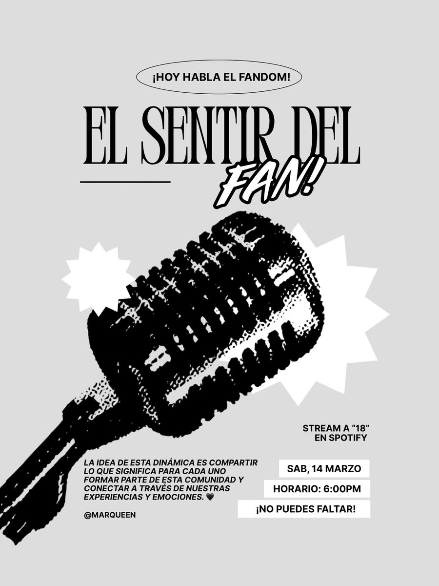 ¡EL SENTIR DEL FAN!🎙️

—Desde hace tiempo tenía la ilusión de crear un espacio donde el fandom pudiera hablar con libertad, recordar, agradecer y poner en palabras todo lo que sentimos.🩶

🗓️Sábado, 14 de Marzo
🕖 6:00 PM (CDMX)
🎧 Stream a “18” en Spotify

¡NO FALTES!🫂