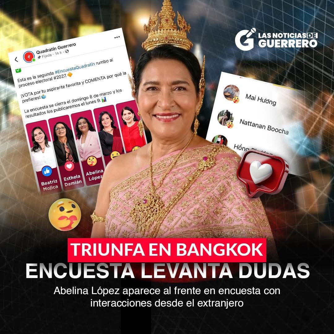 La alcaldesa de Acapulco ya no solo conquista Guerrero… ¡ahora también Bangkok!

Resulta que en las encuestas donde la mencionan siempre sale “ganando”, pero sus fans más entusiastas votan desde Tailandia.

Sí, así como lo lee.

Mientras Acapulco sigue hundido en problemas, la