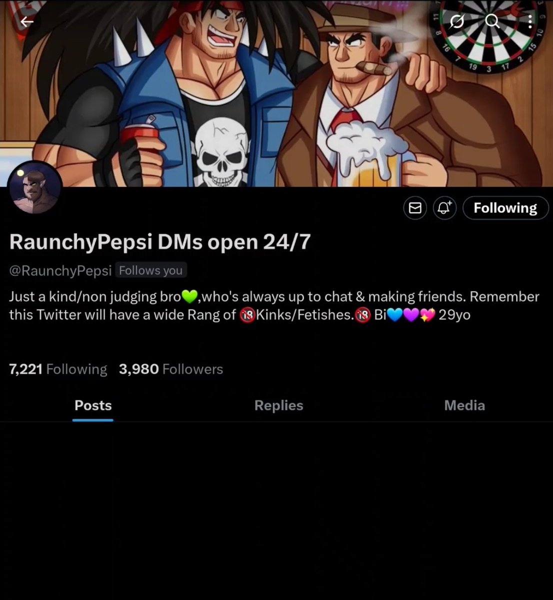 AfterPepsi's tweet photo. This is the second time RaunchyPepsi has been suspended 
No way to get it back this time.
My account was so close to 4k followers https://t.co/4sIMhbNILP