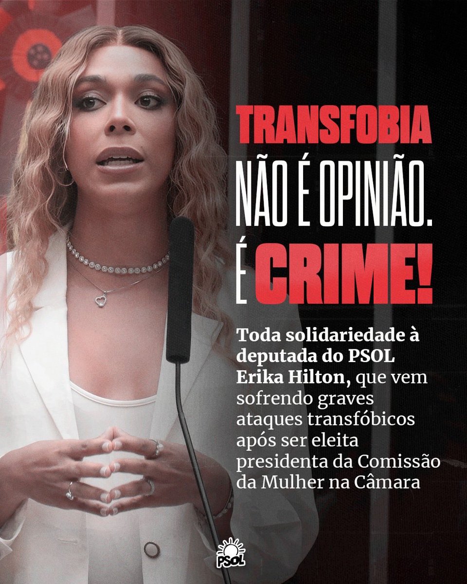 Transfobia não é opinião. É crime. 
<a href="/ErikakHilton/">ERIKA HILTON</a> 
#ErikaMeRepresenta