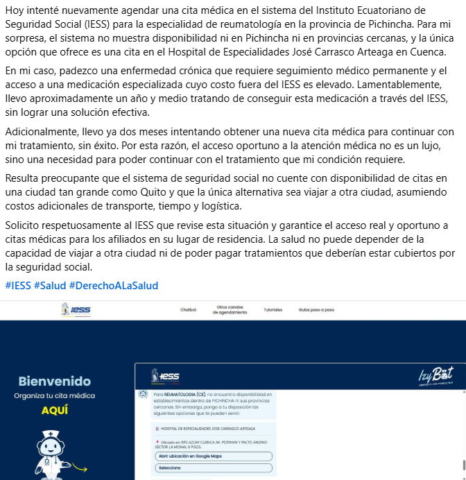 MALEJANDRAP08's tweet photo. Llevo 1 año y medio intentando obtenerla y 2 meses tratando de conseguir esta nueva cita.
El acceso a la salud no puede depender de viajar a otra ciudad. 
¿Quién responde por nuestra salud? #IESS https://t.co/iGHcsq42z0