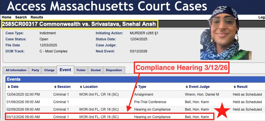 ronroy's tweet photo. During the 3/12/26 hearing, Snehal Srivastava filed ex parte motions requesting funds:
1) to obtain a DNA expert,
2) for a crime scene reconstructionist/investigator
Judge Bell endorsed and allowed both motions.
Next court action is Compliance Hearing on 4/9/26 #mapoli https://t.co/Oe5DfpnpYM