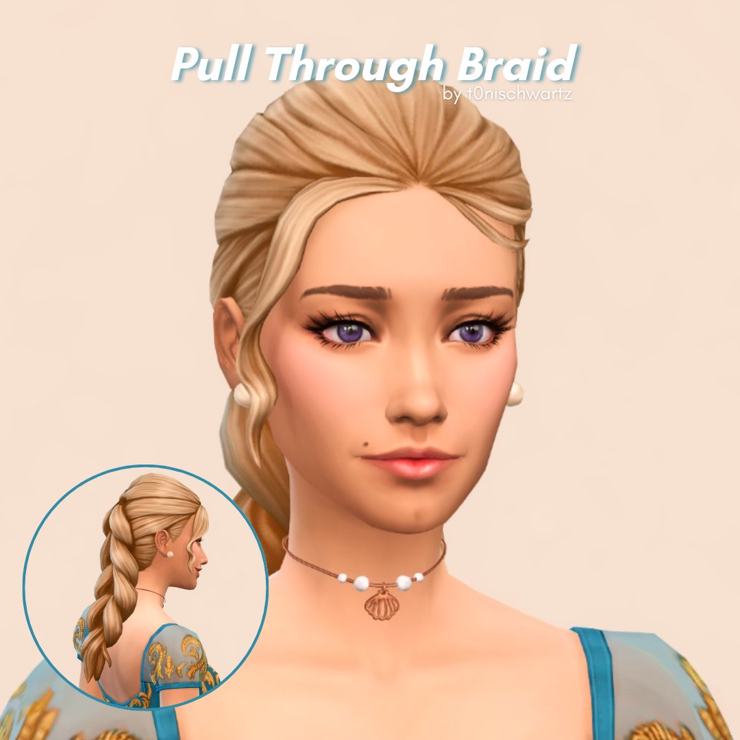 My first hair CC !! This is an edit of the braid from Royalty &amp; Legacy. It can be used for more casual looks now without being stuck with the pearl accessories. I also changed the way the strand looks.

Available to public!🔗below #thesims4cc #thesims4