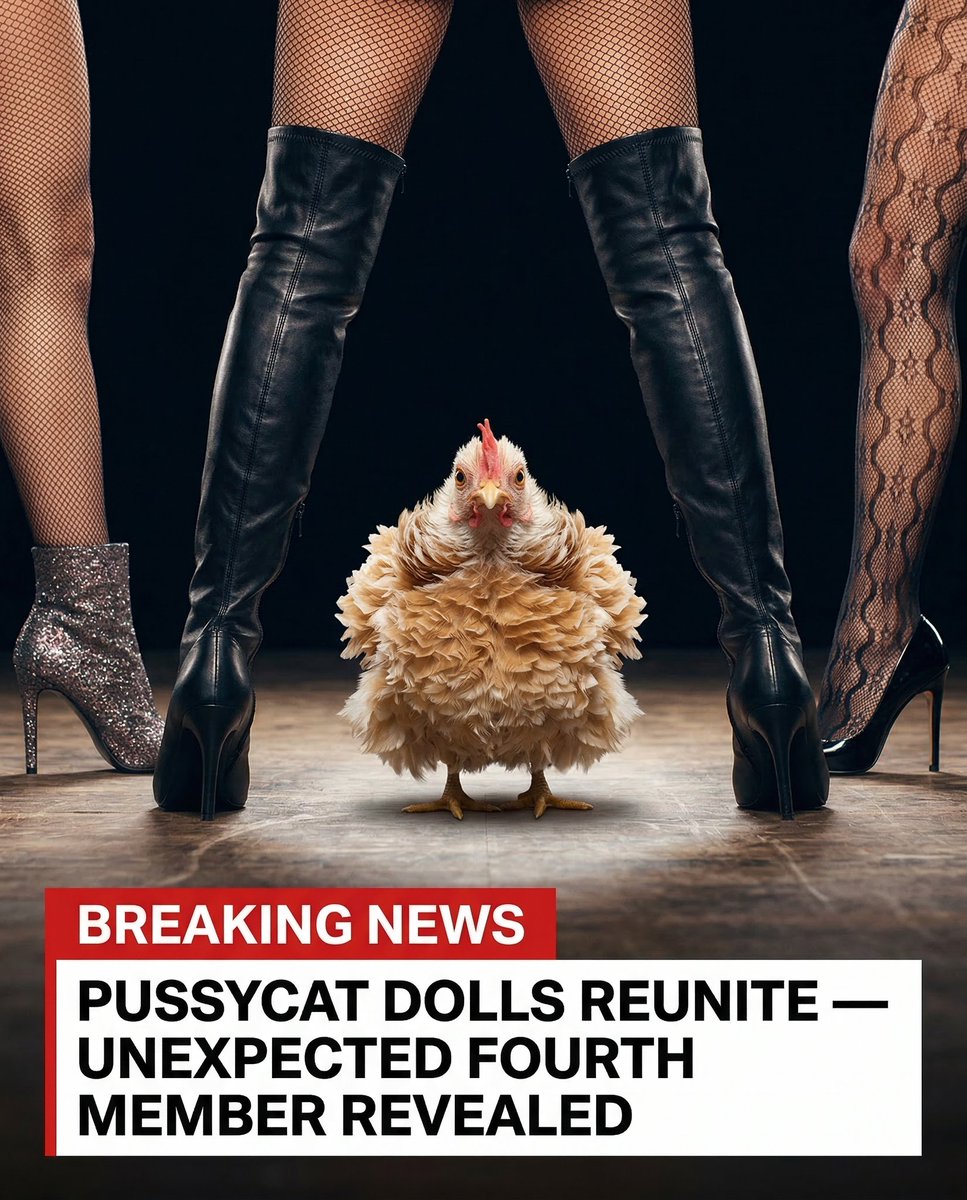 chickenbuysbawk's tweet photo. BREAKING NEWS: Pussycat Dolls Reunite — Unexpected Fourth Member Revealed
Insiders say Chicken is urging full rebrand "more in alignment with poultry."
#satire #bawk #pussycatdolls #pcdreunion #memecoin #pcd https://t.co/e13XduCcU2