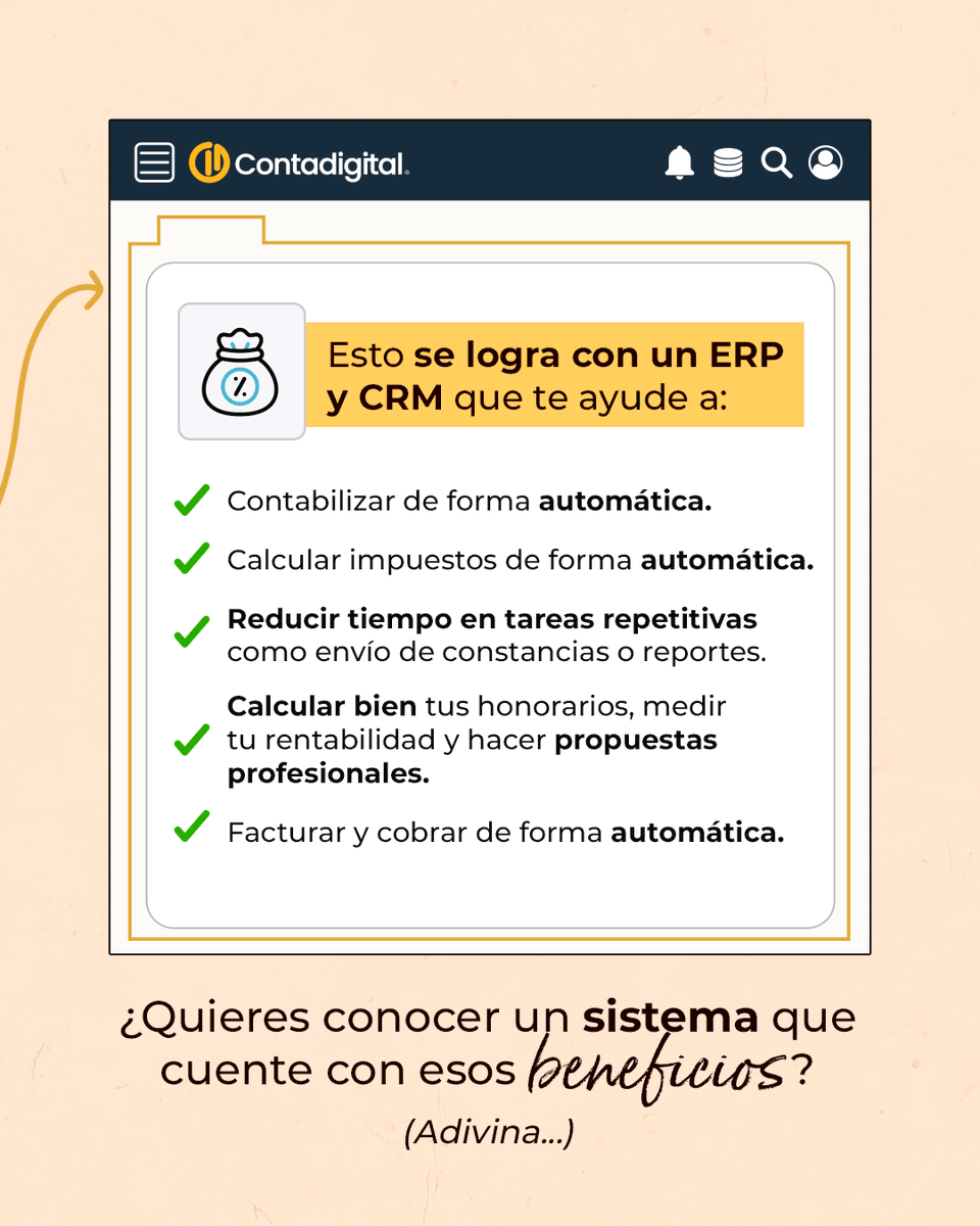 ContabilidadDig's tweet photo. Solucionarlo es fácil con un #sistema actualizado y confiable, con el que puedas automatizar y controlar todo en un solo lugar, como el de #Contadigital ¿Lo haz probado? 😉

💻 Date la oportunidad de conocerlo en https://t.co/Fc2OHOTqN9 https://t.co/mFuPIdXBrC