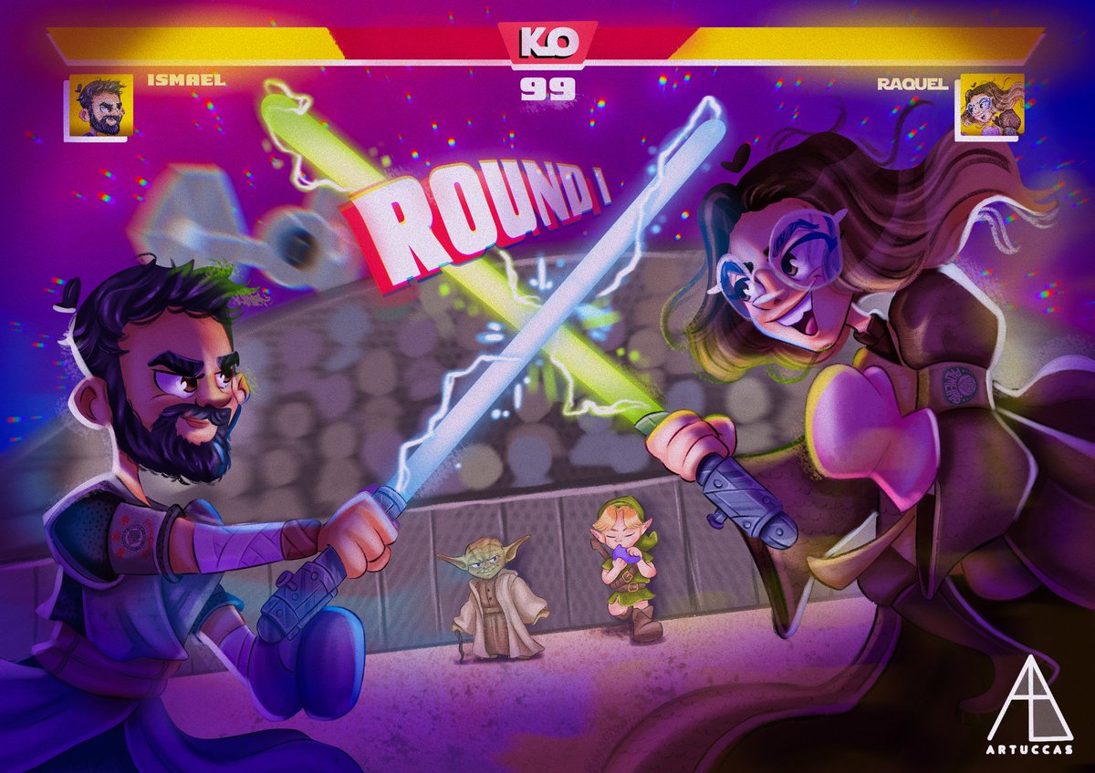 artuccas's tweet photo. Foi aqui que pediram um casal batalhando entre si com sabres de luz e luva de box, numa arena no espaço, acompanhados do Link e Mestre Yoda dentro de um videogame?  ⚔️

Quem quiser encomendar só me chamar na DM.

#art #comission #desenho #arte #starwars https://t.co/jiZsmoUADc