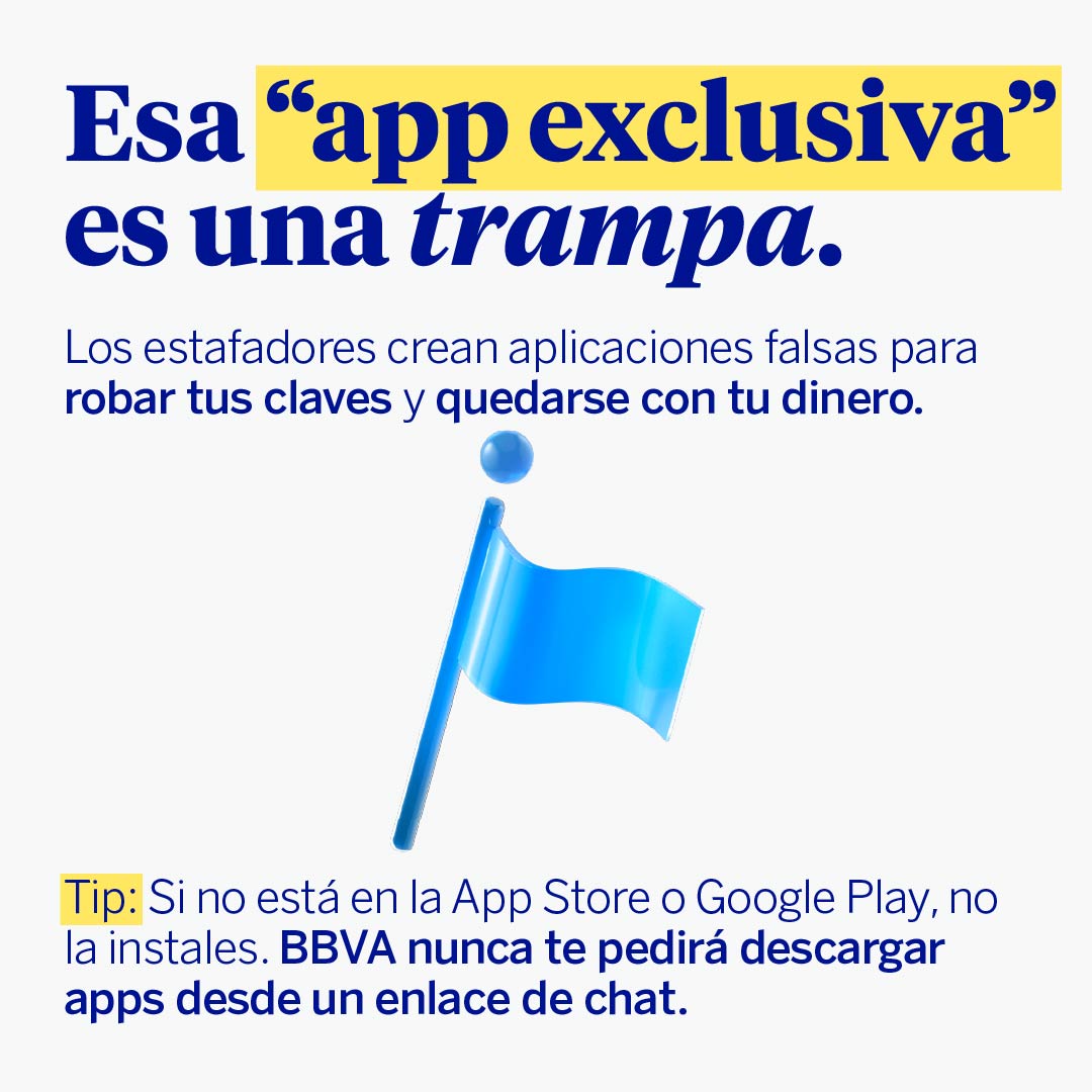 BBVA_espana's tweet image. 🚩 ¡Ojo con las #apps bancarias falsas! Los estafadores crean aplicaciones que parecen reales para robar tus claves y acceder a tu #dinero.
Conocer cómo funcionan estas estafas es clave para evitar caer en ellas. #Ciberseguridad