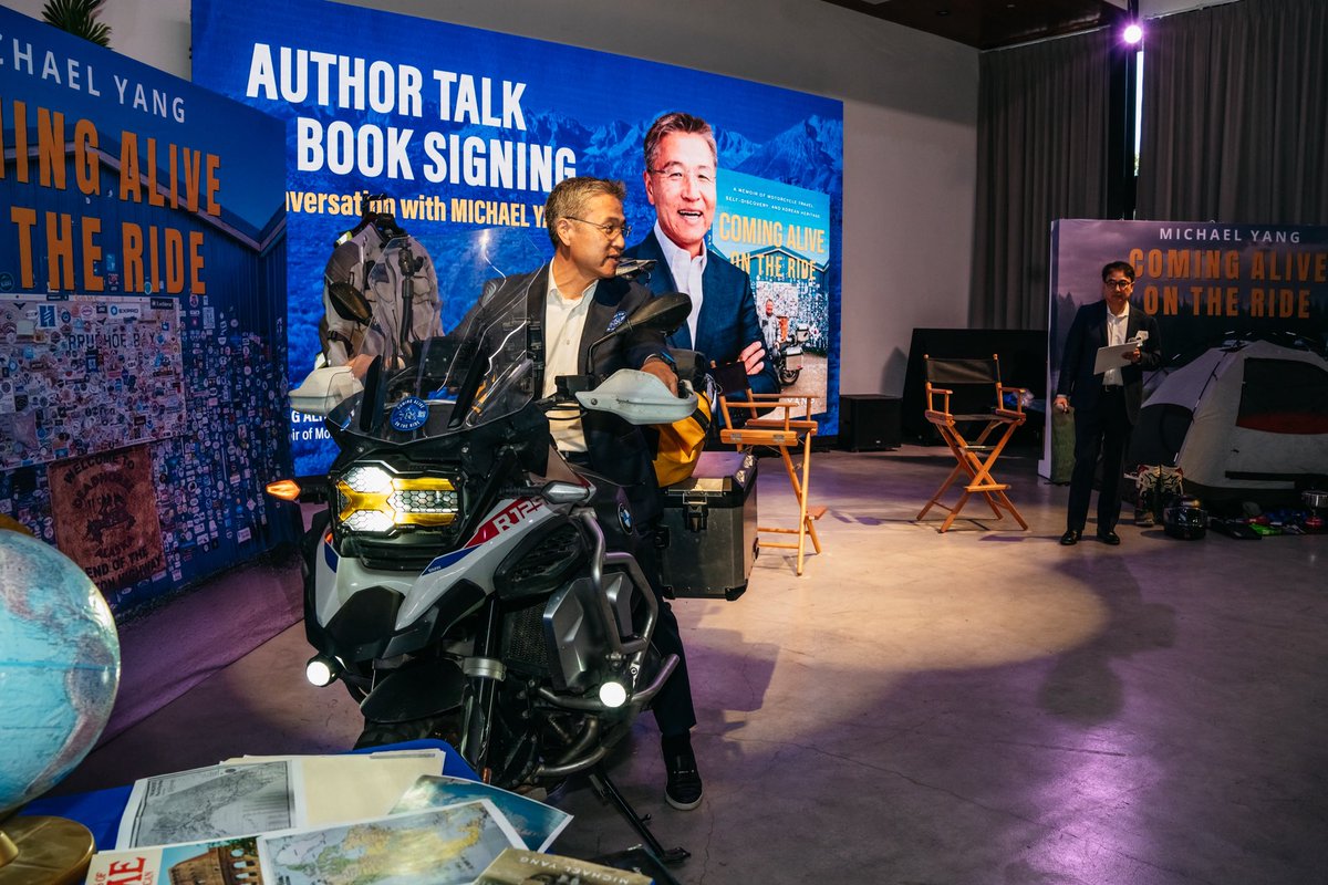 michaelmyang's tweet photo. Wow. What a day!

This past Saturday, I held my book launch party at the EK Art Gallery in Koreatown, LA, to celebrate the publication of my book, Coming Alive on the Ride. I couldn’t believe the day had finally come. After nearly 4 years of working on my memoir and months of planning for this event, I was overwhelmed by the outpouring of support and love from my community. 

Before the event started, I was full of anticipation, and my mind was racing with all the chaos of transportation, logistics, and setup. Then, when I saw the giant LED screen with slides & videos of my journey and heard the travel playlist music playing inside the gallery, I was beyond happy.

During the event, I was so excited that my hands were shaking while I was eating lunch! I literally couldn’t contain my excitement. I was so happy that everyone was having a good time, and overjoyed to share my love of adventure and motorcycle travel with all the family, friends, and guests there.

After the event, I was actually sad that I didn’t have enough time to talk to everyone, and I felt a twinge of regret that I didn’t take longer to express my deep, sincere gratitude for their coming to my launch party. Though a few days late, I want to thank everyone for taking time out of their busy schedules to celebrate the launch of my book with me. I appreciate you all more than I can put into words.

As I left the event venue for home on my motorcycle, and my adrenaline wound down with every passing mile, my body was tired, but my heart was full of shin-nah-geh (신나게) 🌟
.
.
.
#comingaliveontheride #michaelyangauthor #travelmemoir #adventureawaits #nevertoolate