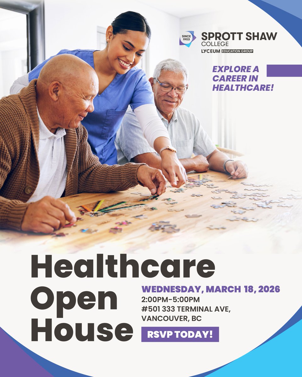 sprottshaw's tweet photo. Calling future healthcare heroes! Join us for our Healthcare Open House on March 18th from 2pm to 5pm at our Vancouver campus!

#sprottshawcollege #vancouverbc #sprottshaw #healthcare #openhouse #registertoday https://t.co/tCVcBhNpSg
