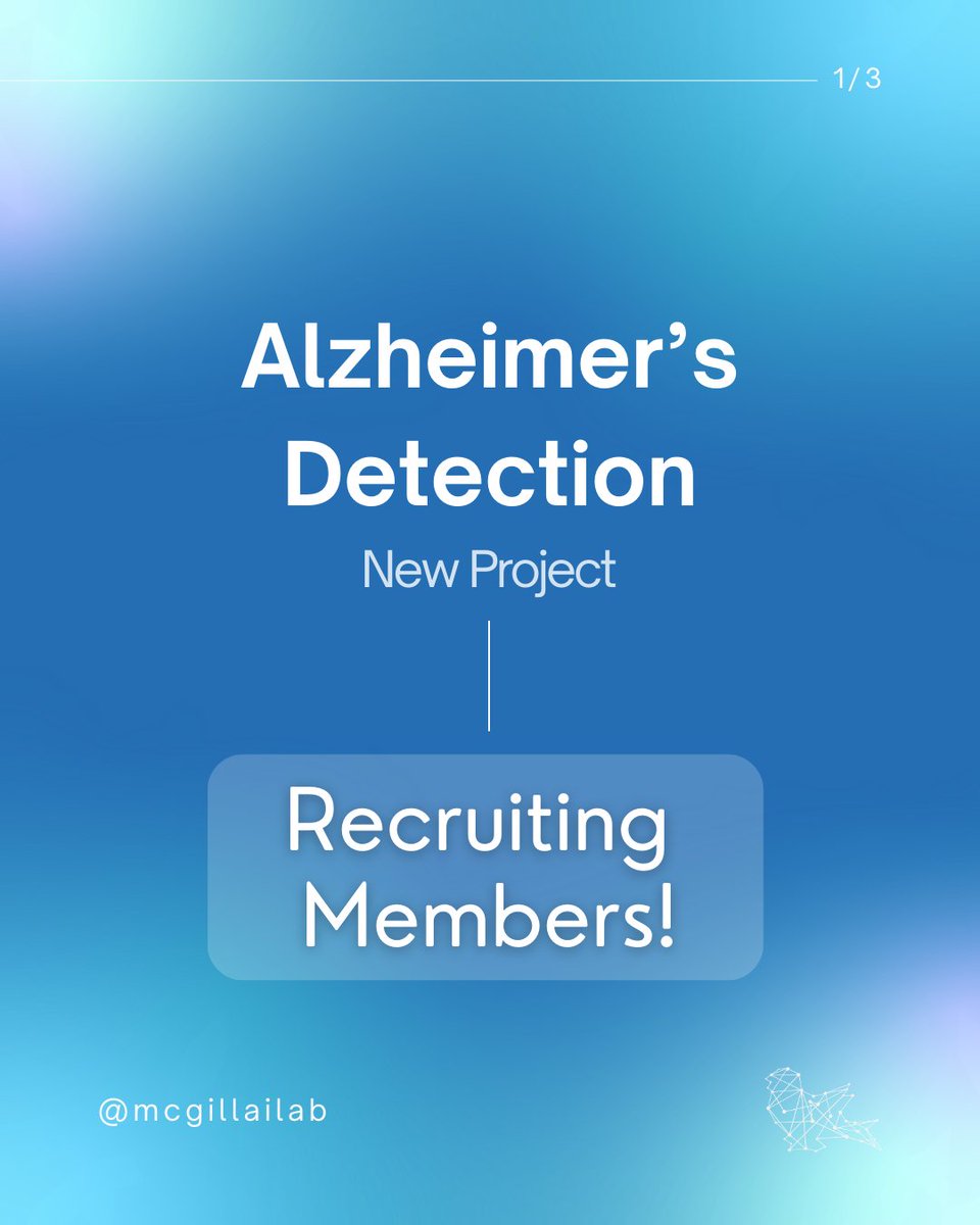 mcgillailab's tweet photo. Looking for members! 

We’re starting a new project using interpretable ML + plasma proteomics to detect early cognitive impairment and study Alzheimer’s progression using the ADNI dataset.

Apply here:
https://t.co/FGjhS3RhKt https://t.co/LnyJwKOfl1