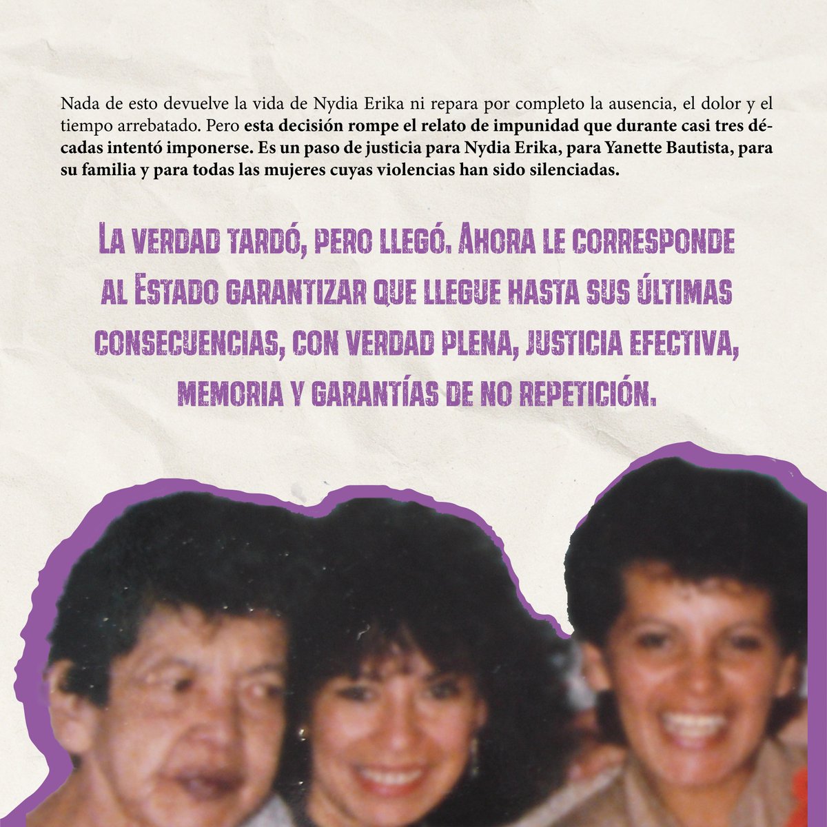 nydia_erika's tweet photo. Nada de esto devuelve la vida de Nydia Erika ni repara por completo la ausencia, el dolor y el tiempo arrebatado. Pero esta decisión rompe el relato de impunidad que durante casi tres décadas intentó imponerse. https://t.co/YhkFQLfVUS