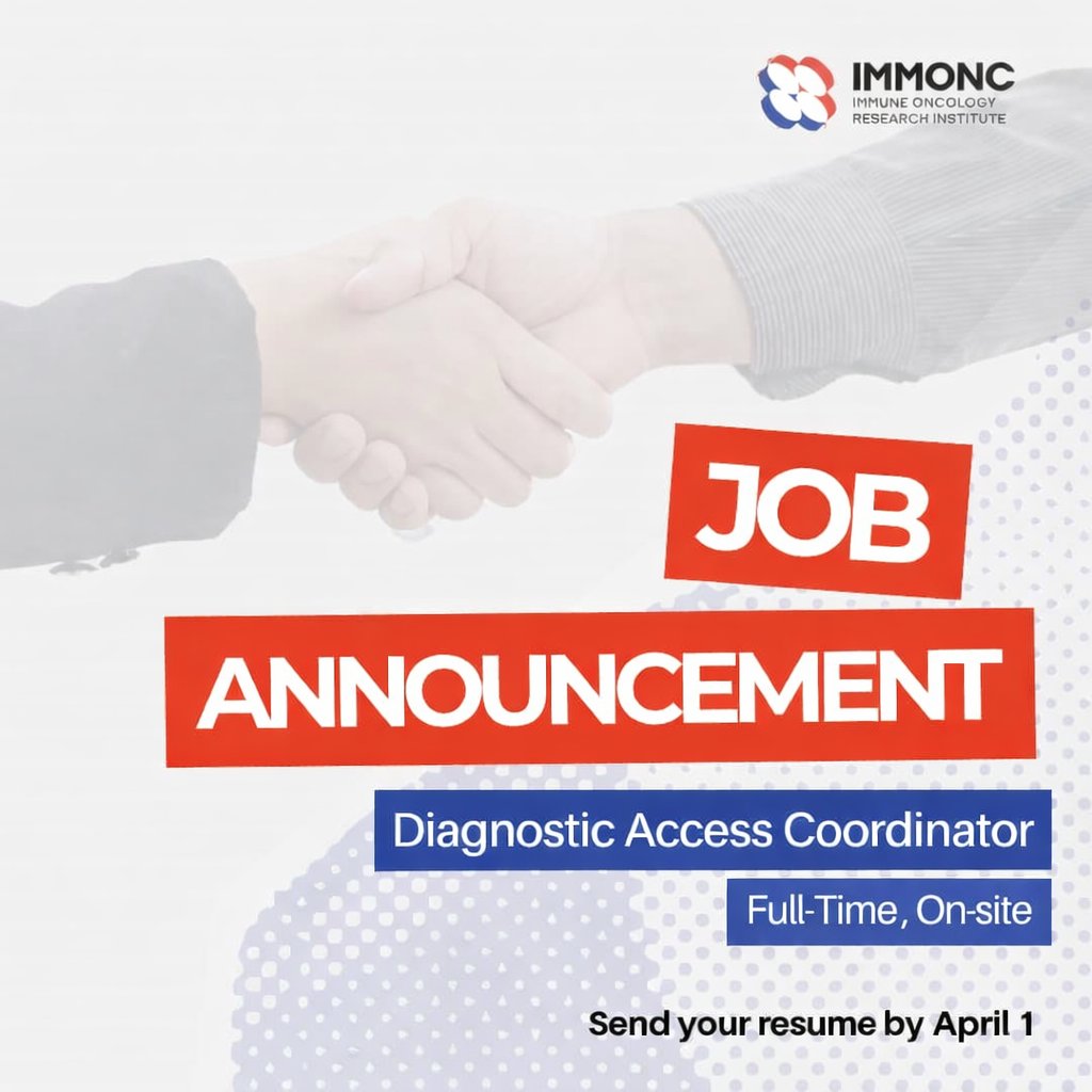 ImmoncInstitute's tweet photo. We are looking for a motivated professional to join our team.
Position: Diagnostic Access Coordinator
Location: 7 Nersisyan Str, Yerevan, Armenia (Yeolyan Hematology and Oncology Center)
Employment Type: Full-Time, On-site
Follow the link for more details: https://t.co/t62m7KJqNt https://t.co/Y5hWLcy94f