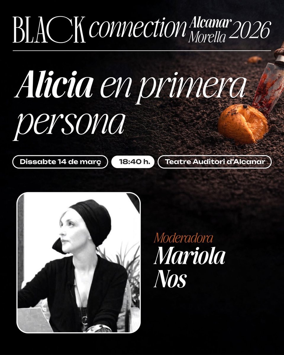 TAAlcanar's tweet photo. Hi ha autores que no necessiten presentació, només conversa. 🖤📚
A Black Connection, Alicia Giménez Bartlett parlarà en primera persona de la seua obra.
🎤 Conversa conduïda per Mariola Nos.
#MorellaNegra #BlackConnection #NovelaNegra @AlcanarAJ @nosmariola https://t.co/Z44GGSNifC