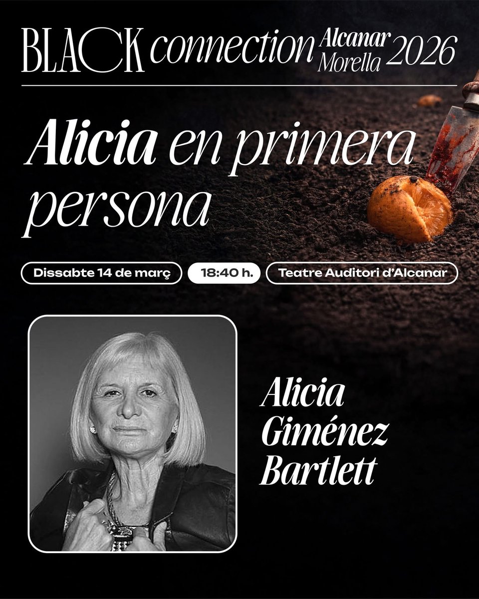 TAAlcanar's tweet photo. Hi ha autores que no necessiten presentació, només conversa. 🖤📚
A Black Connection, Alicia Giménez Bartlett parlarà en primera persona de la seua obra.
🎤 Conversa conduïda per Mariola Nos.
#MorellaNegra #BlackConnection #NovelaNegra @AlcanarAJ @nosmariola https://t.co/Z44GGSNifC