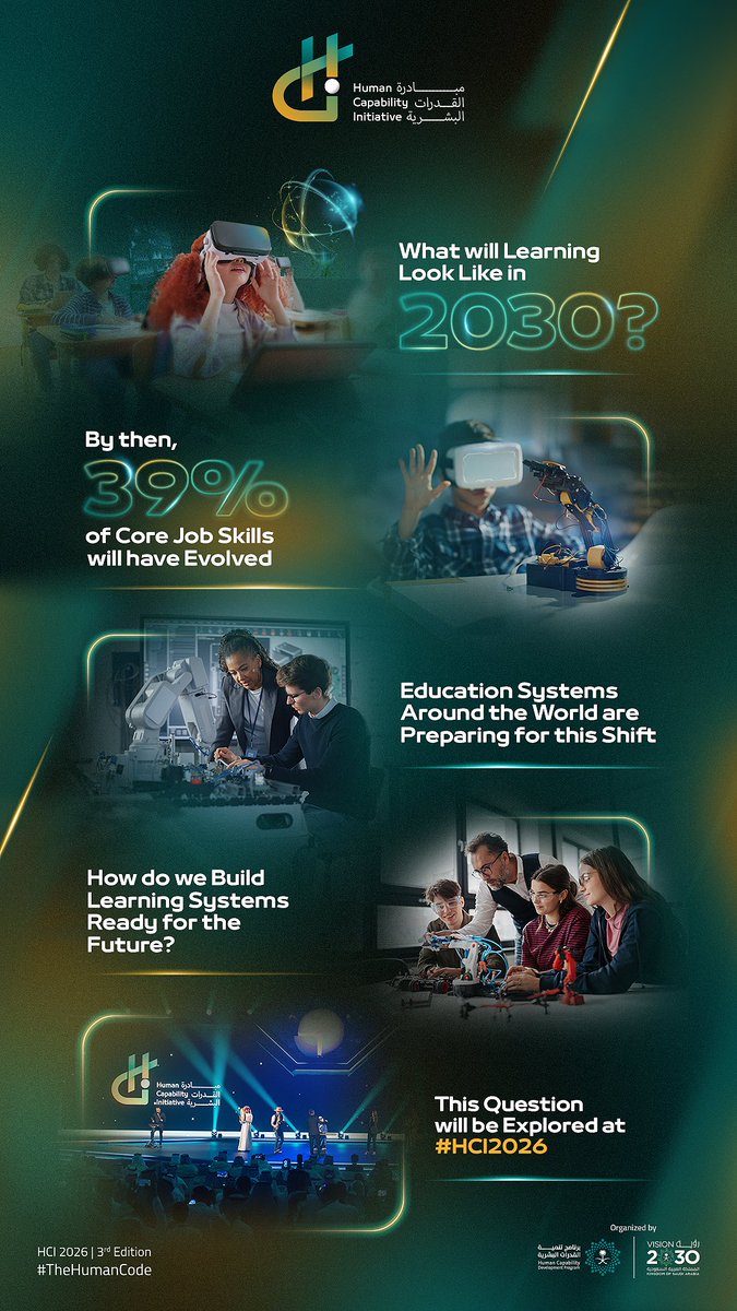 HCI_KSA's tweet photo. As skills evolve and learning systems adapt, the question becomes: how do we prepare for what’s ahead?

Register now: https://t.co/41cjq95yFf

#HCI2026
#SaudiVision2030 | #TheHumanCode https://t.co/J5EEGfYj6O