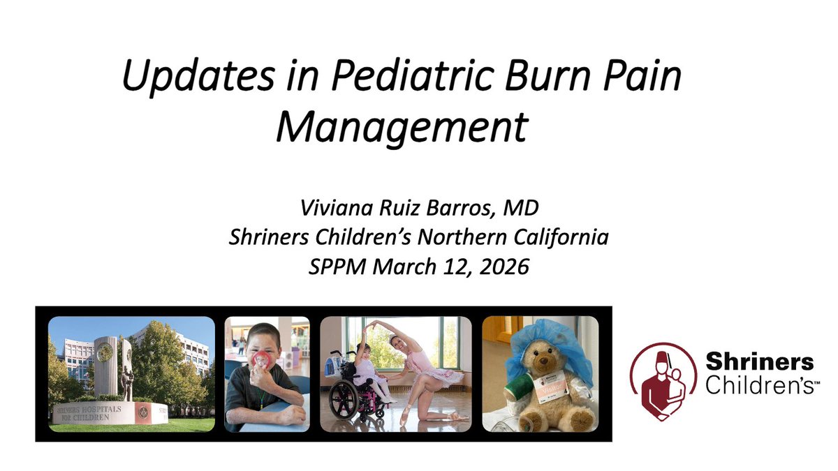 PedsPainMed's tweet photo. SPPM 13th Annual Meeting
SESSION VI: "TAKE ME HOME, COUNTRY ROADS" - WHAT'S HIP &amp; HOT TO BRING HOME
Updates in Pediatric Burn Pain Management
Time: 3:45 PM
Location: Grand Ballroom II - Tower Bldg - Second Level
MMG: https://t.co/MgyjFsJyO6
#SPPM2026 #PedsPain #PedsAnes26 https://t.co/WRq3gfptS8