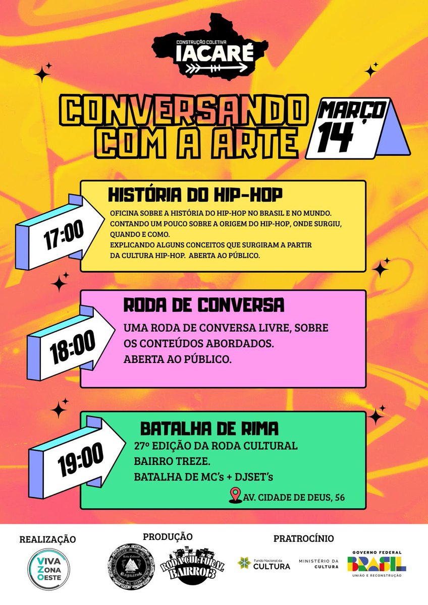 CddInforme's tweet photo. No dia 14 (sábado) nós da Roda Cultural Bairro 13, daremos início ao nosso circuito de oficinas. Será aberto ao público e gratuito!! Ainda temos algumas vagas para inscrições, pra quem quiser participar do circuito. Será na Av. Cidade de Deus, 56 https://t.co/UBasA65R0E