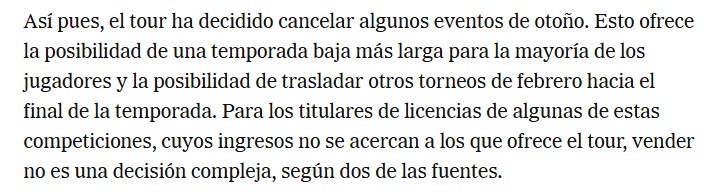 RMorU's tweet photo. Los árabes planean compras las licencias del ATP 250 de Buenos Aires y el ATP 500 de Acapulco para organizar el M1000 de Arabia durante ese intervalo de tiempo.

Por otro lado, el Chile Open y Dubai se podrían adelantar en el calendario o mover al final de la temporada, también se habla de la baja de otros torneos.

Definitivamente los árabes van a dejar la real caga con la reestructuración que estan estudiando junto con la ATP.

Fuente: NYTimes
https://t.co/oKv7wyrHFd

Créditos por el aviso: Sebita López de tenischileoficial (instagram)