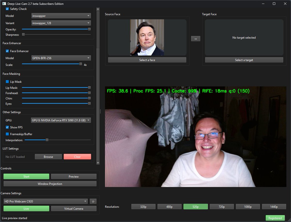 DeepLiveCam 2.7 beta is now available! More than 15 new features added! This is the biggest update we have created! 38 fps* with face enhancer on!