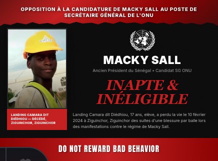 Découvrez pourquoi Macky Sall est inapte au poste de Secrétaire général de l'ONU. nonamacky.org #StopMackySall